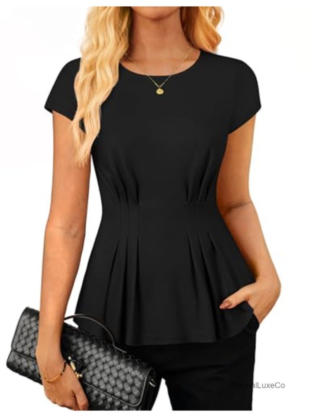 Peplum Top Cap Sleeve Blouse Dressy Casual Business Shirt